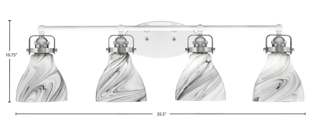 Easton Four Light Bath Bar in White & Brushed Nickel with 6.25" Onyx Swirl Shade