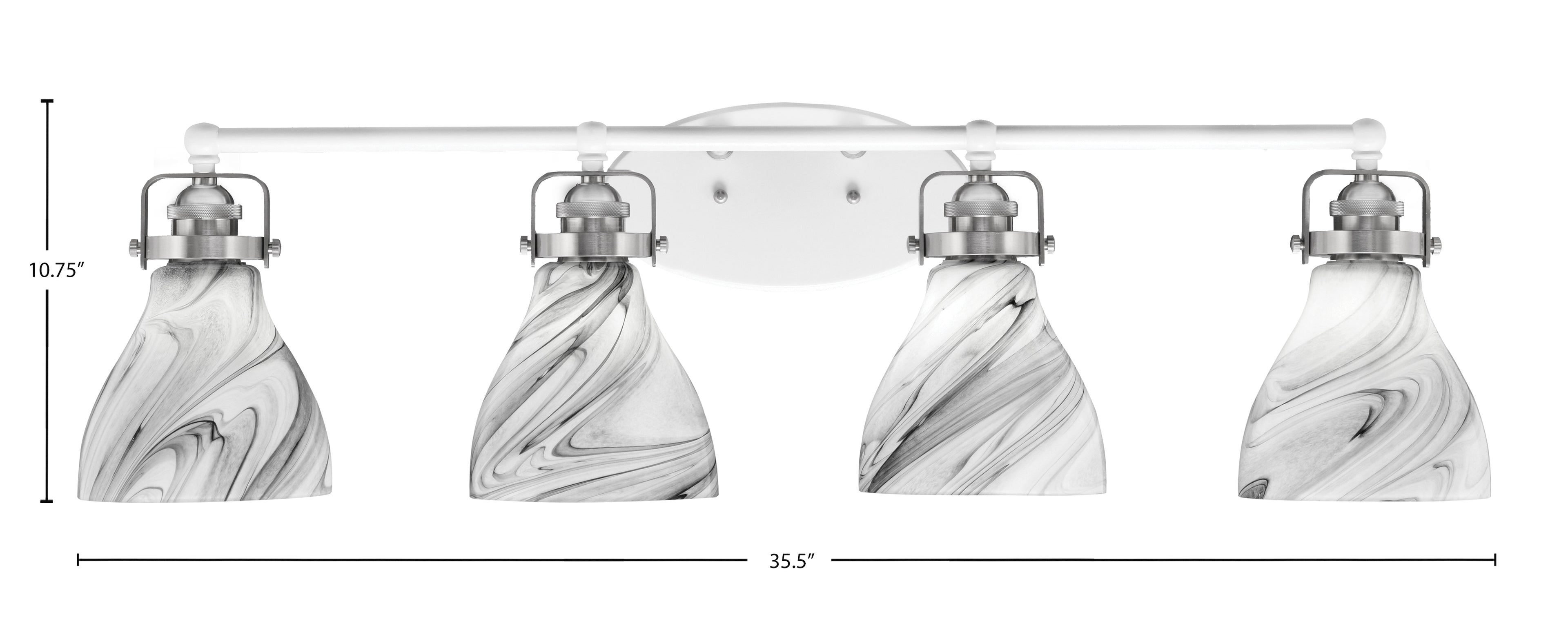 Easton Four Light Bath Bar in White & Brushed Nickel with 6.25" Onyx Swirl Shade