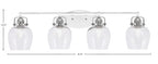 Easton Four Light Bath Bar in White & Brushed Nickel with 6" Clear Bubble Shade