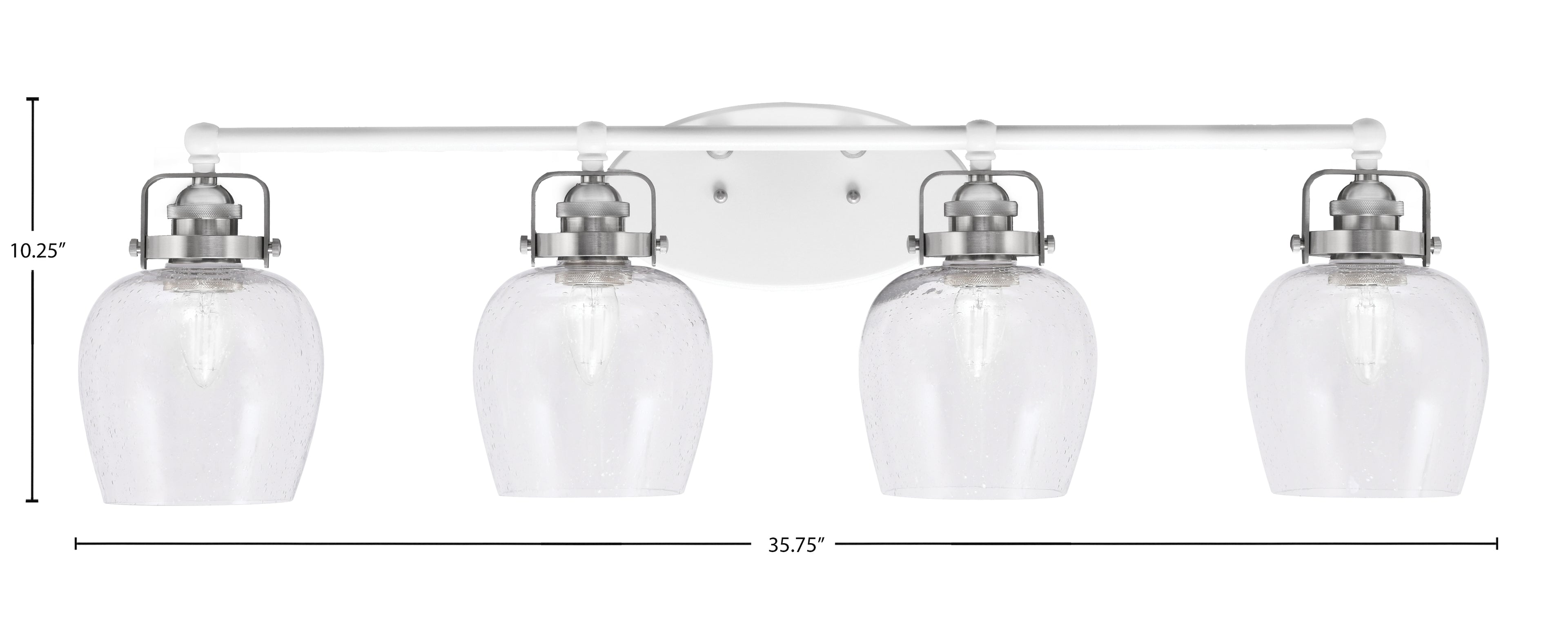 Easton Four Light Bath Bar in White & Brushed Nickel with 6" Clear Bubble Shade