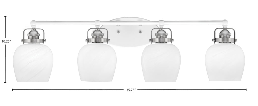 Easton Four Light Bath Bar in White & Brushed Nickel with 6" White Marble Shade