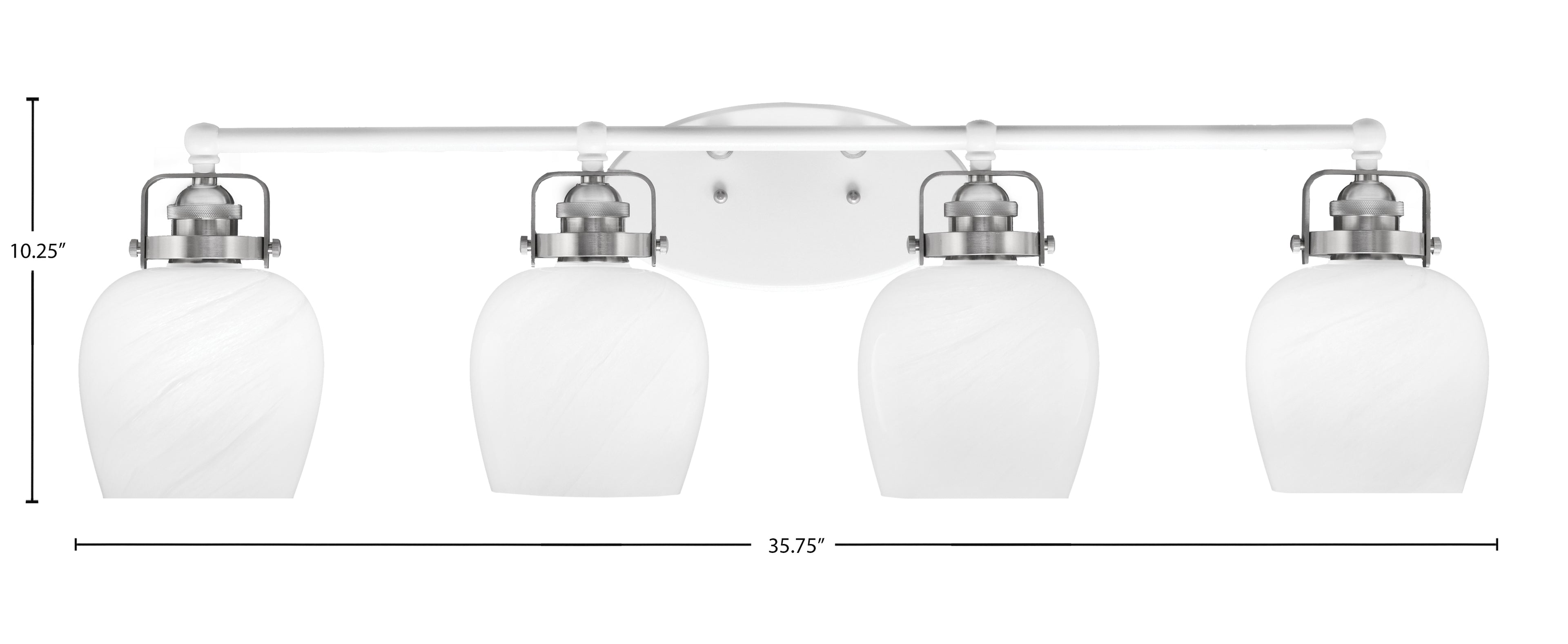 Easton Four Light Bath Bar in White & Brushed Nickel with 6" White Marble Shade