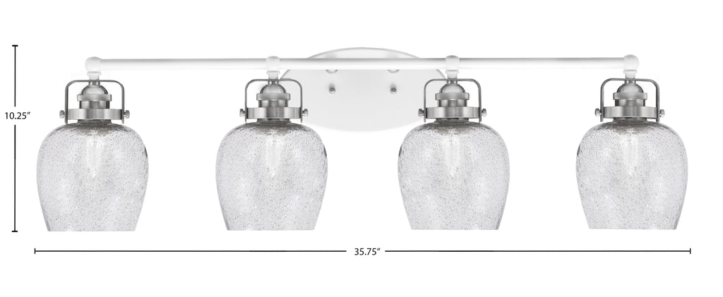 Easton Four Light Bath Bar in White & Brushed Nickel with 6" Smoke Bubble Shade