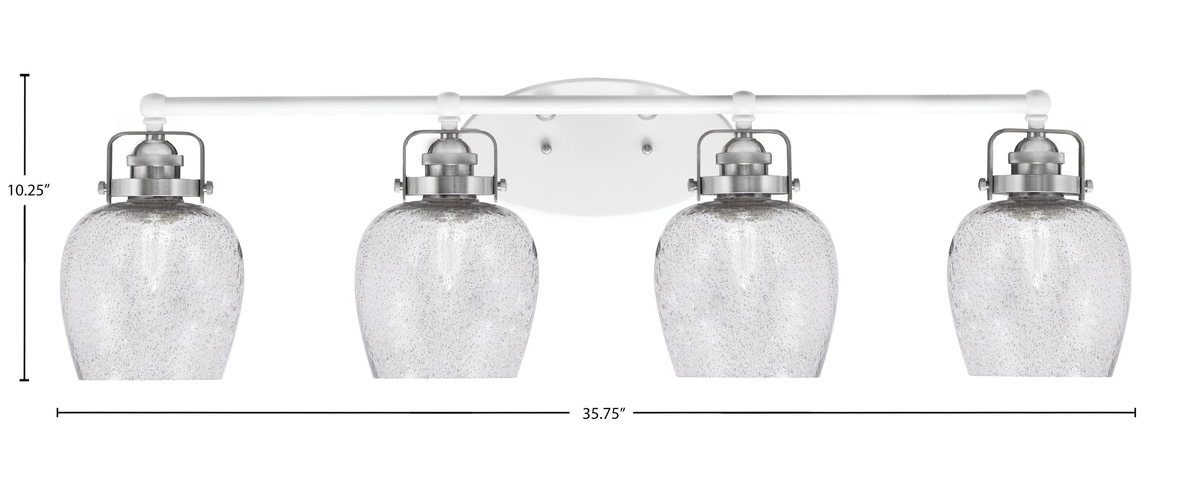 Easton Four Light Bath Bar in White & Brushed Nickel with 6" Smoke Bubble Shade