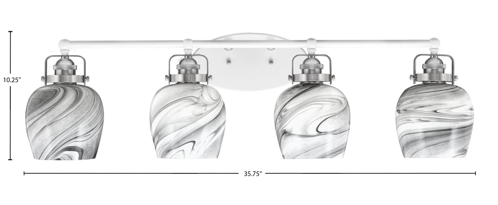 Easton Four Light Bath Bar in White & Brushed Nickel with 6" Onyx Swirl Shade