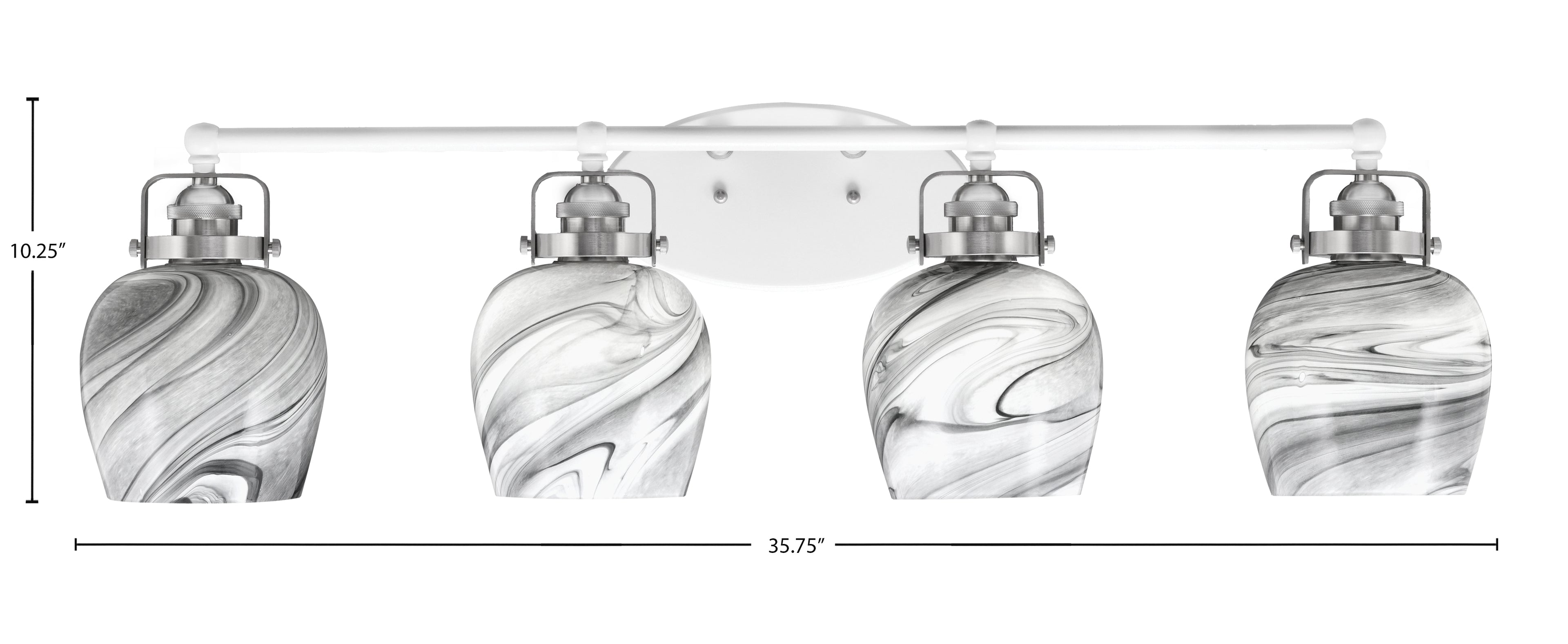 Easton Four Light Bath Bar in White & Brushed Nickel with 6" Onyx Swirl Shade