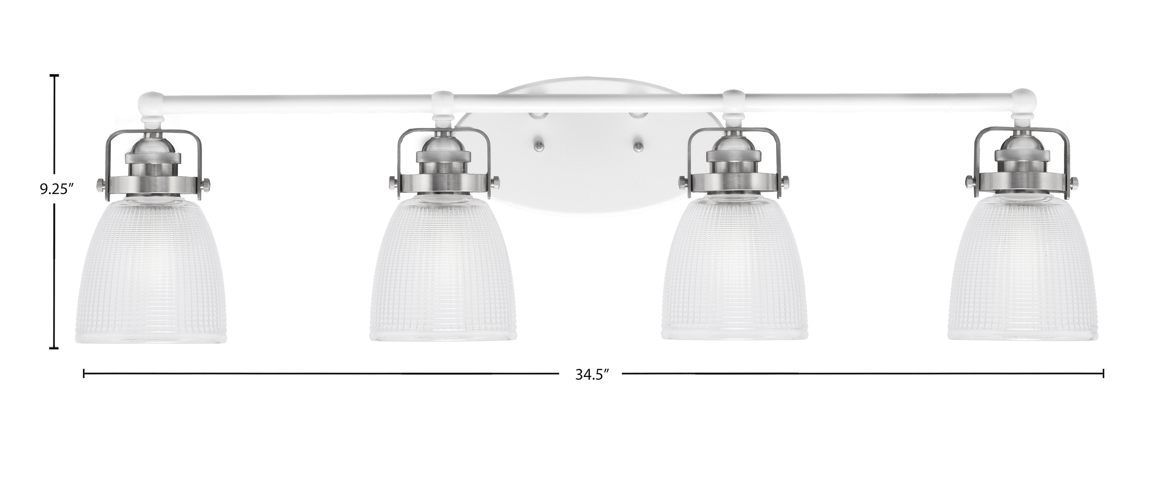 Easton Four Light Bath Bar in White & Brushed Nickel with 5" Clear Ribbed Shade