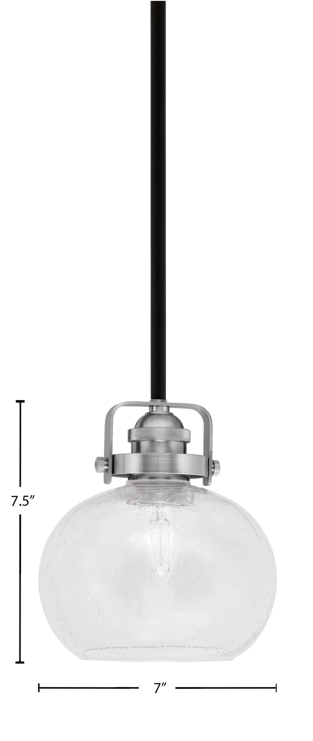 Easton One Light Mini Pendant in Matte Black & Brushed Nickel with 7" Clear Bubble Shade