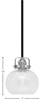 Easton One Light Mini Pendant in Matte Black & Brushed Nickel with 7" Clear Bubble Shade