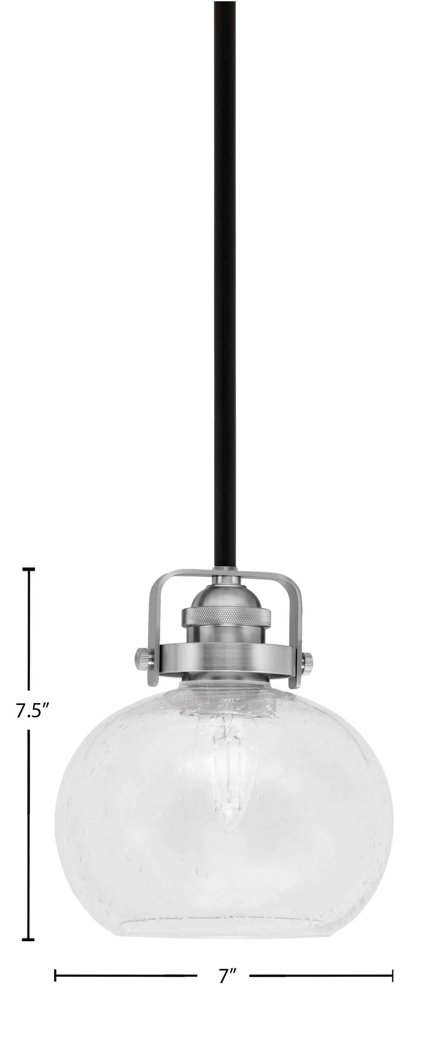 Easton One Light Mini Pendant in Matte Black & Brushed Nickel with 7" Clear Bubble Shade