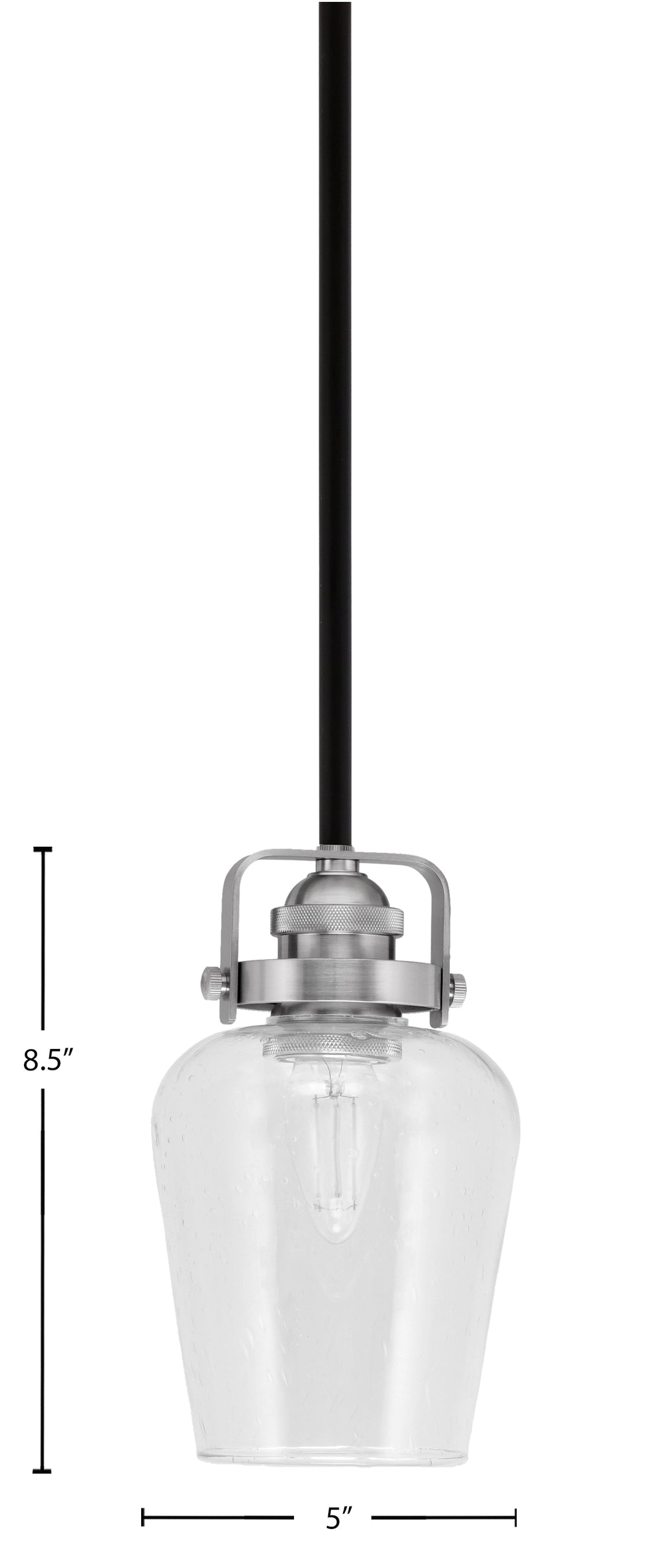 Easton One Light Mini Pendant in Matte Black & Brushed Nickel with 5" Clear Bubble Shade