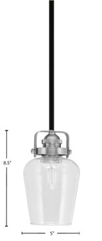 Easton One Light Mini Pendant in Matte Black & Brushed Nickel with 5" Clear Bubble Shade