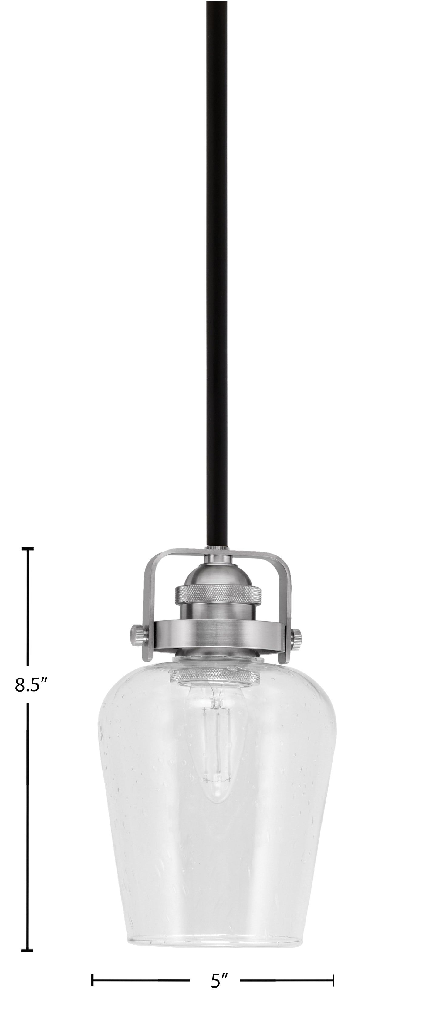 Easton One Light Mini Pendant in Matte Black & Brushed Nickel with 5" Clear Bubble Shade