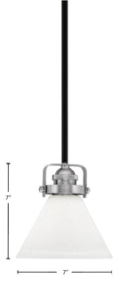 Easton One Light Mini Pendant in Matte Black & Brushed Nickel with 7" White Muslin Shade