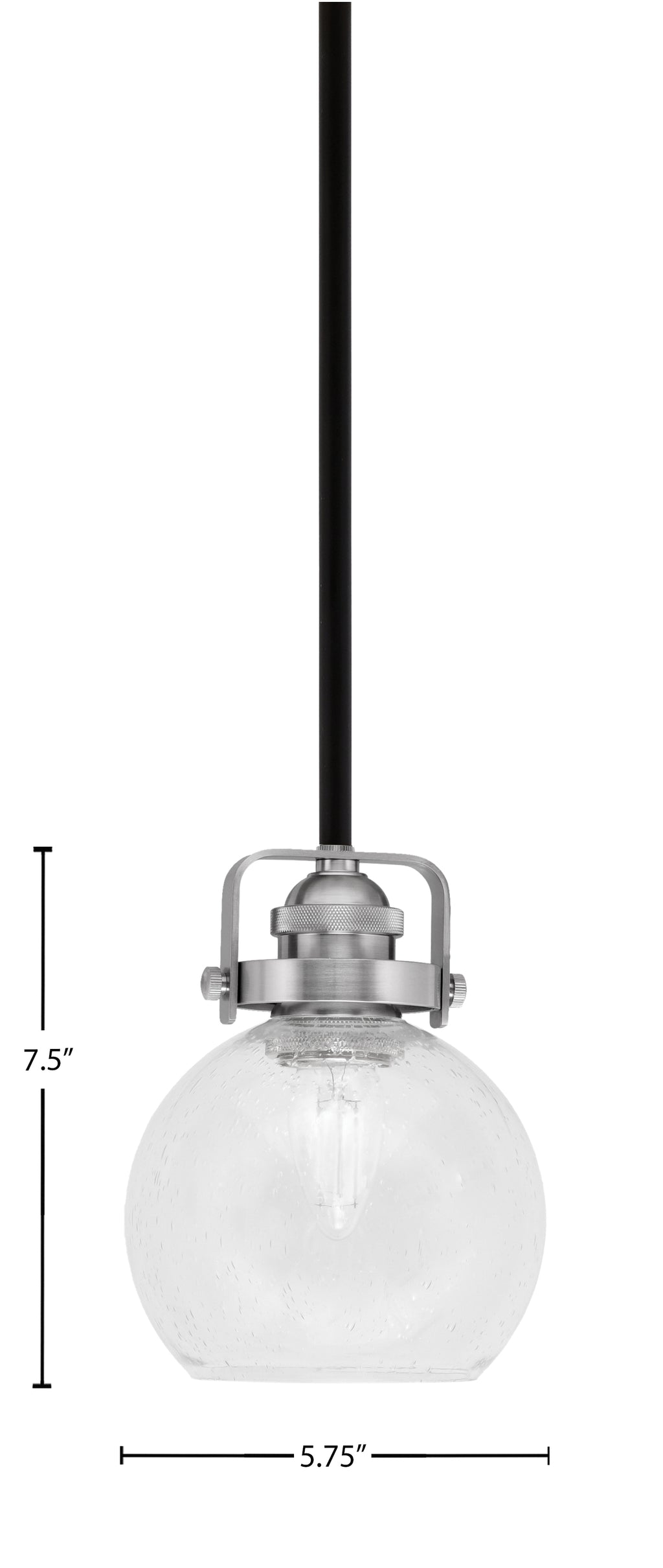 Easton One Light Mini Pendant in Matte Black & Brushed Nickel with 75" Clear Bubble Shade