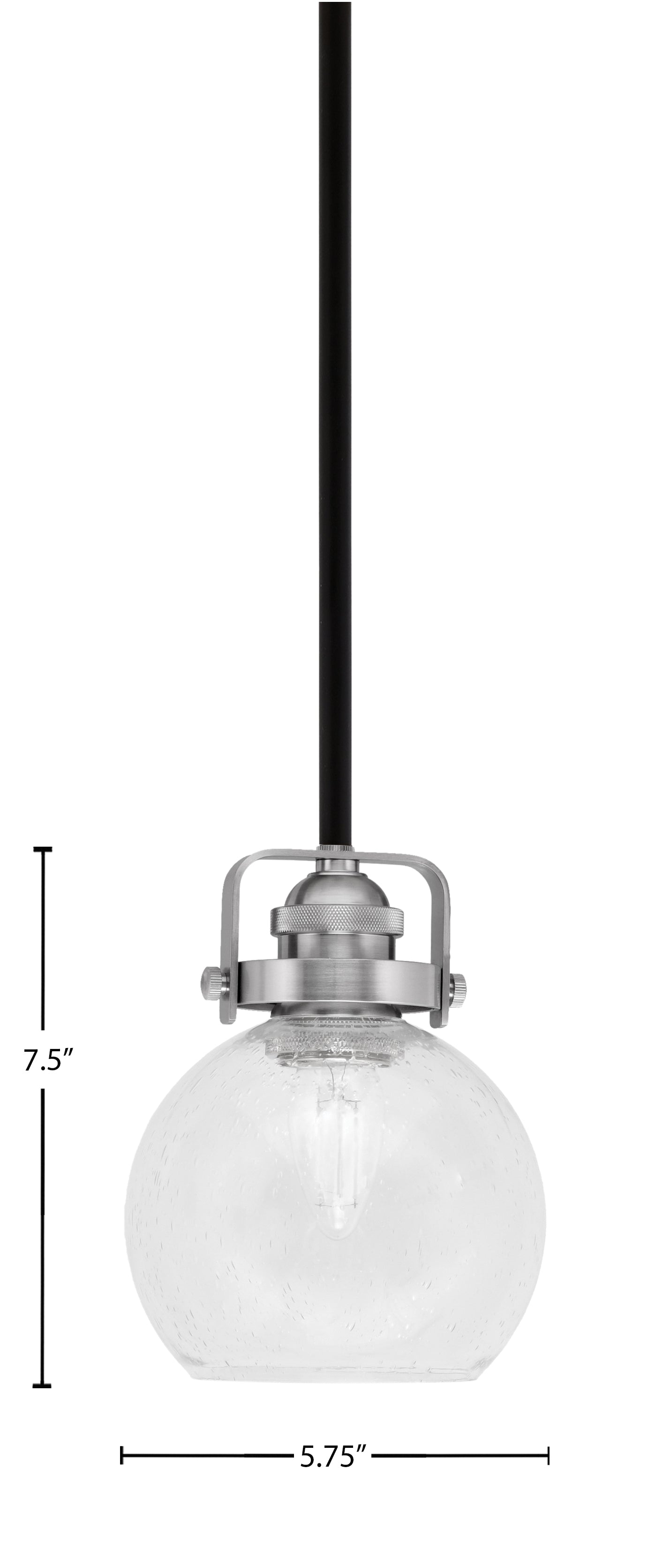 Easton One Light Mini Pendant in Matte Black & Brushed Nickel with 75" Clear Bubble Shade