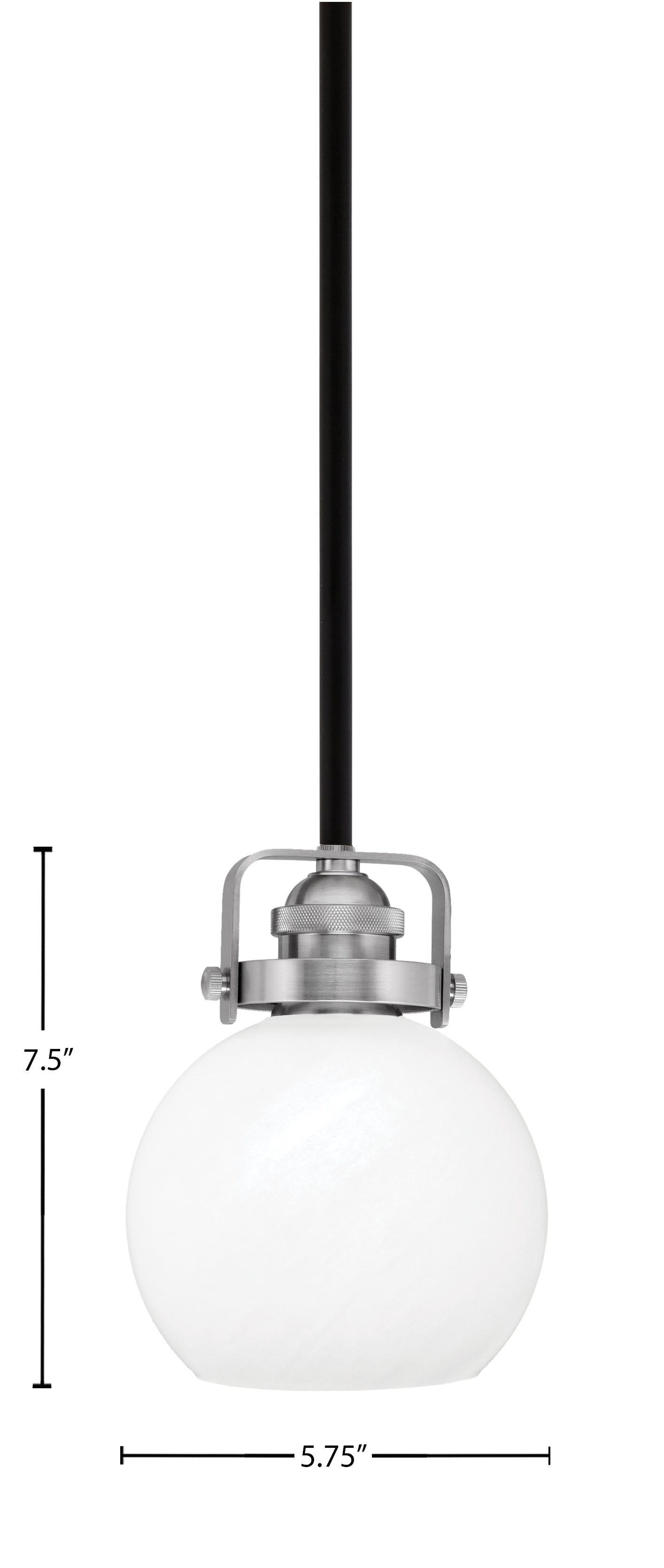 Easton One Light Mini Pendant in Matte Black & Brushed Nickel with 75" White Marble Shade
