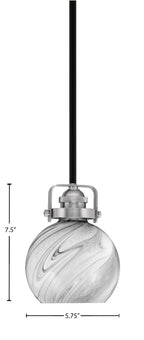 Easton One Light Mini Pendant in Matte Black & Brushed Nickel with 75" Onyx Swirl Shade