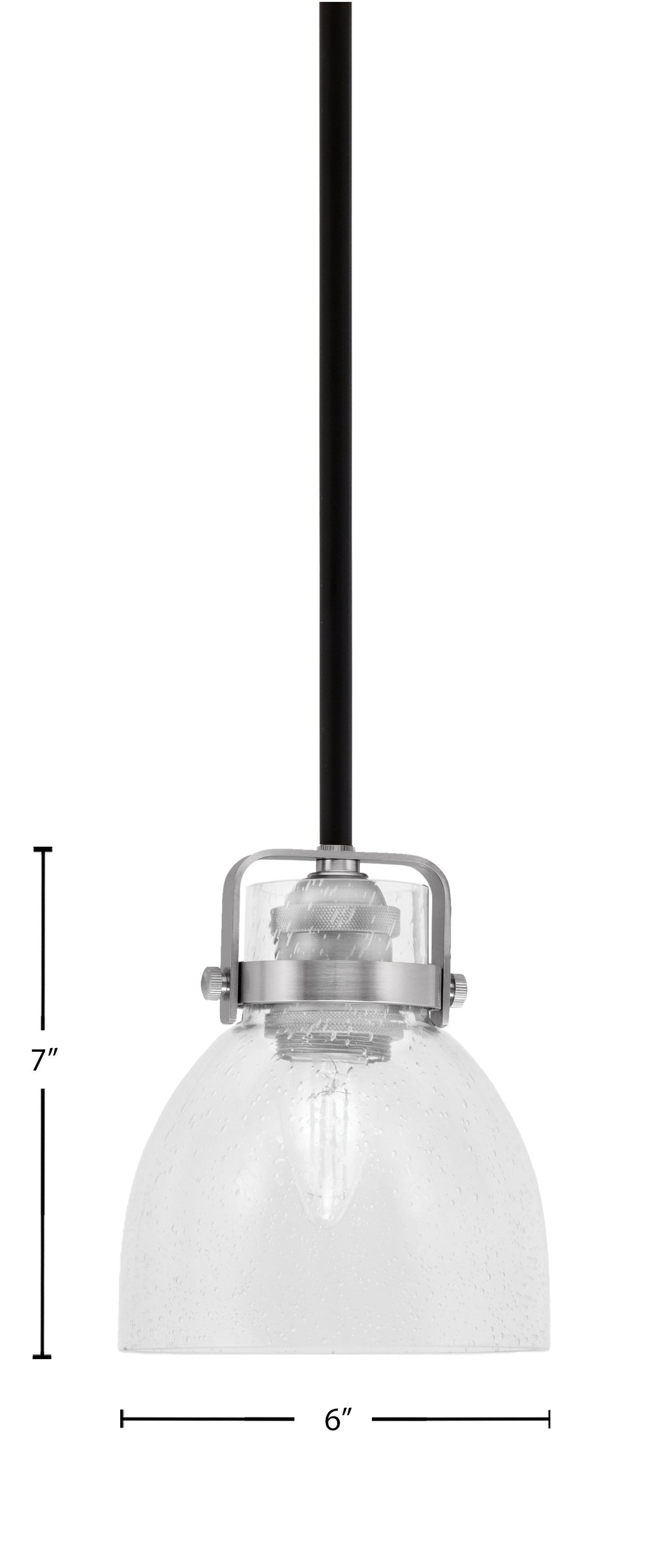 Easton One Light Mini Pendant in Matte Black & Brushed Nickel with 6" Clear Bubble Shade