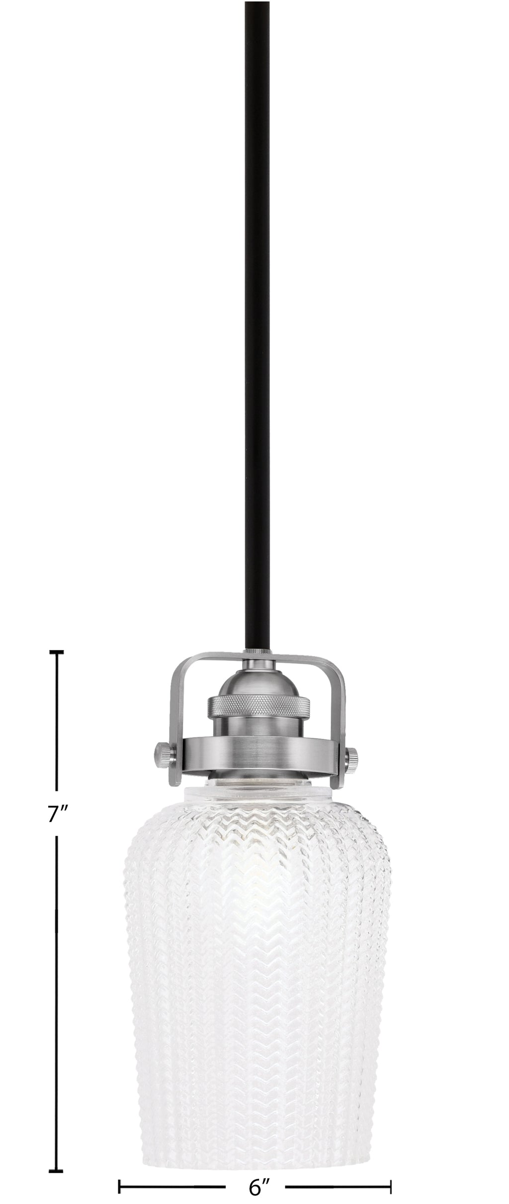 Easton One Light Mini Pendant in Matte Black & Brushed Nickel with 5" Clear Textured Shade
