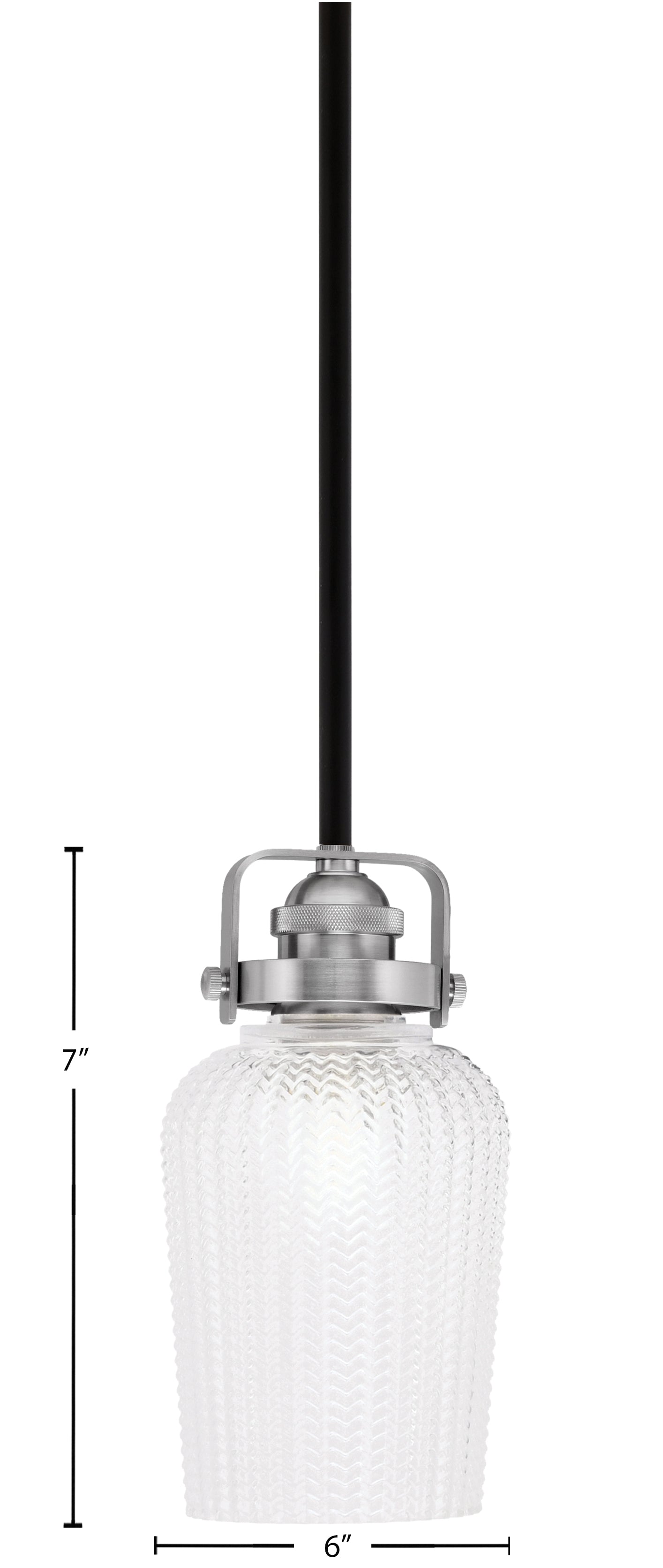 Easton One Light Mini Pendant in Matte Black & Brushed Nickel with 5" Clear Textured Shade