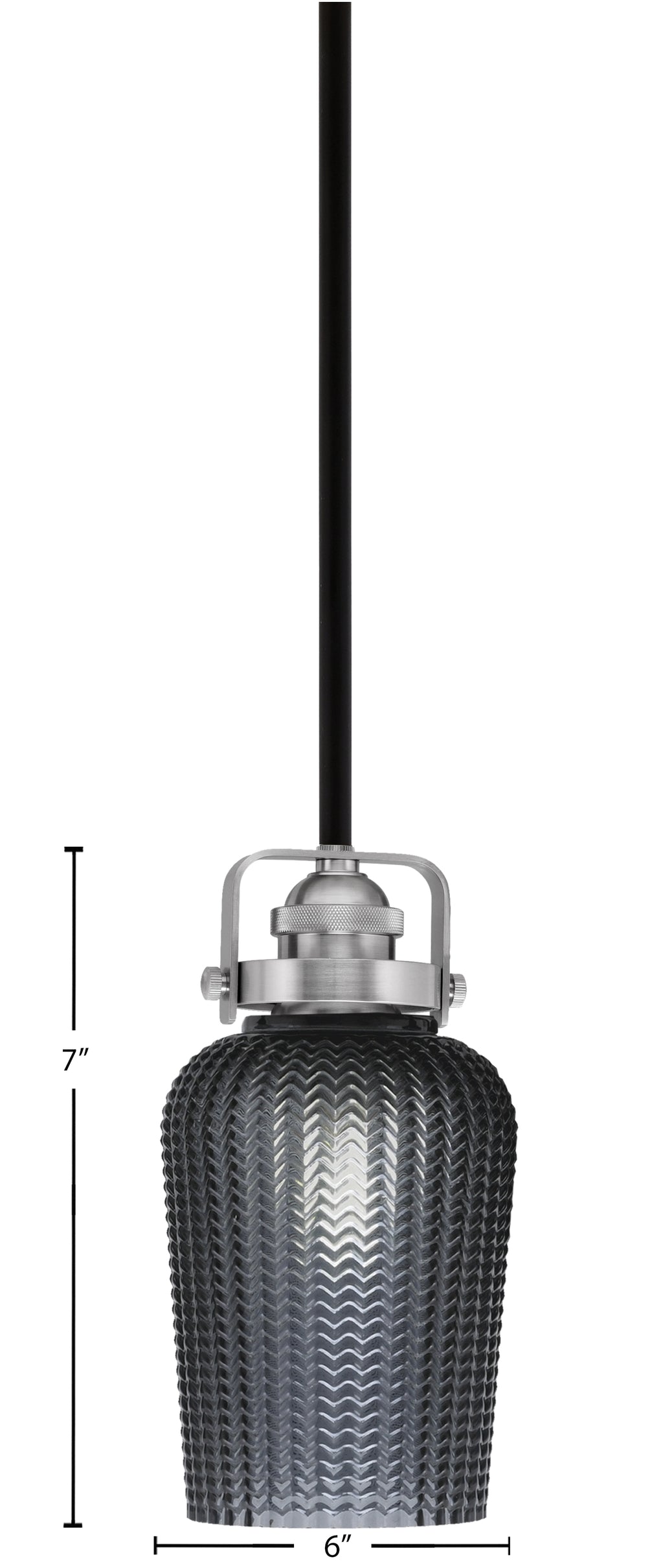 Easton One Light Mini Pendant in Matte Black & Brushed Nickel with 5" Smoke Textured Shade