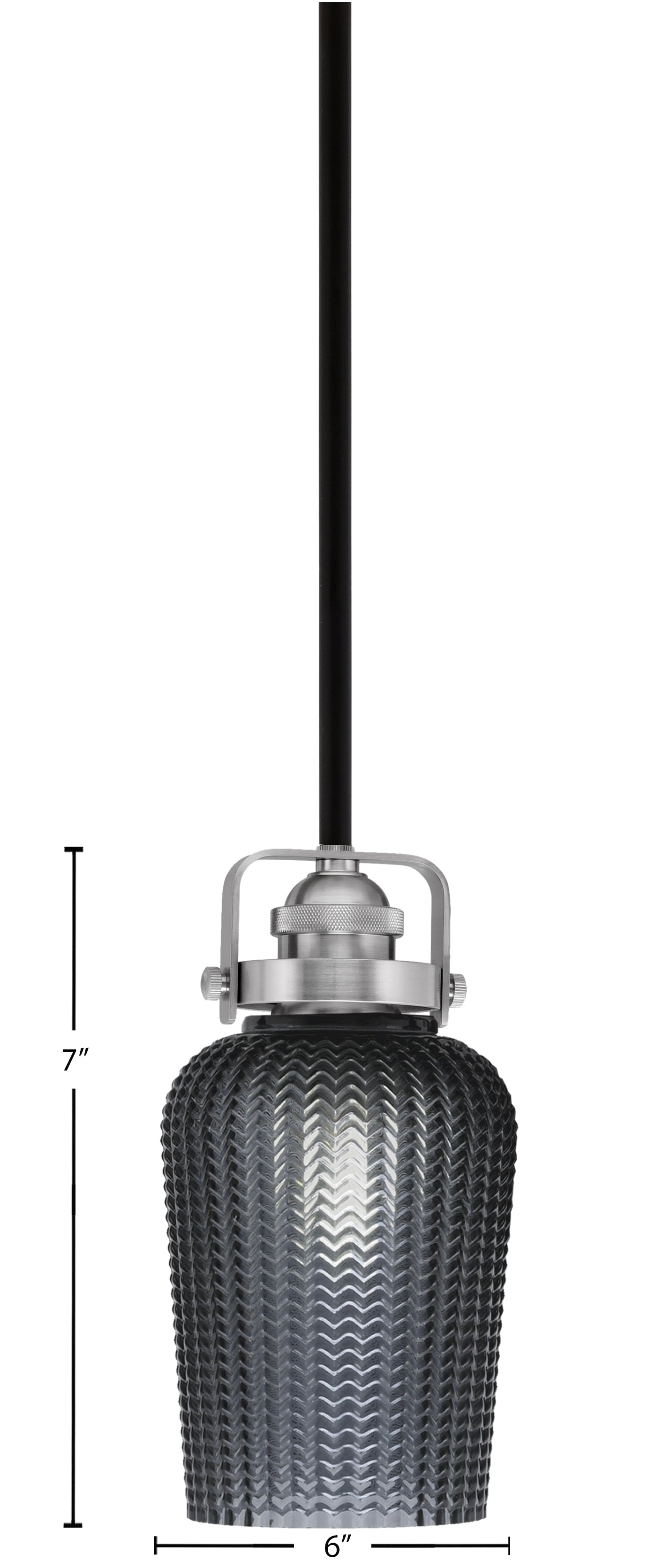 Easton One Light Mini Pendant in Matte Black & Brushed Nickel with 5" Smoke Textured Shade