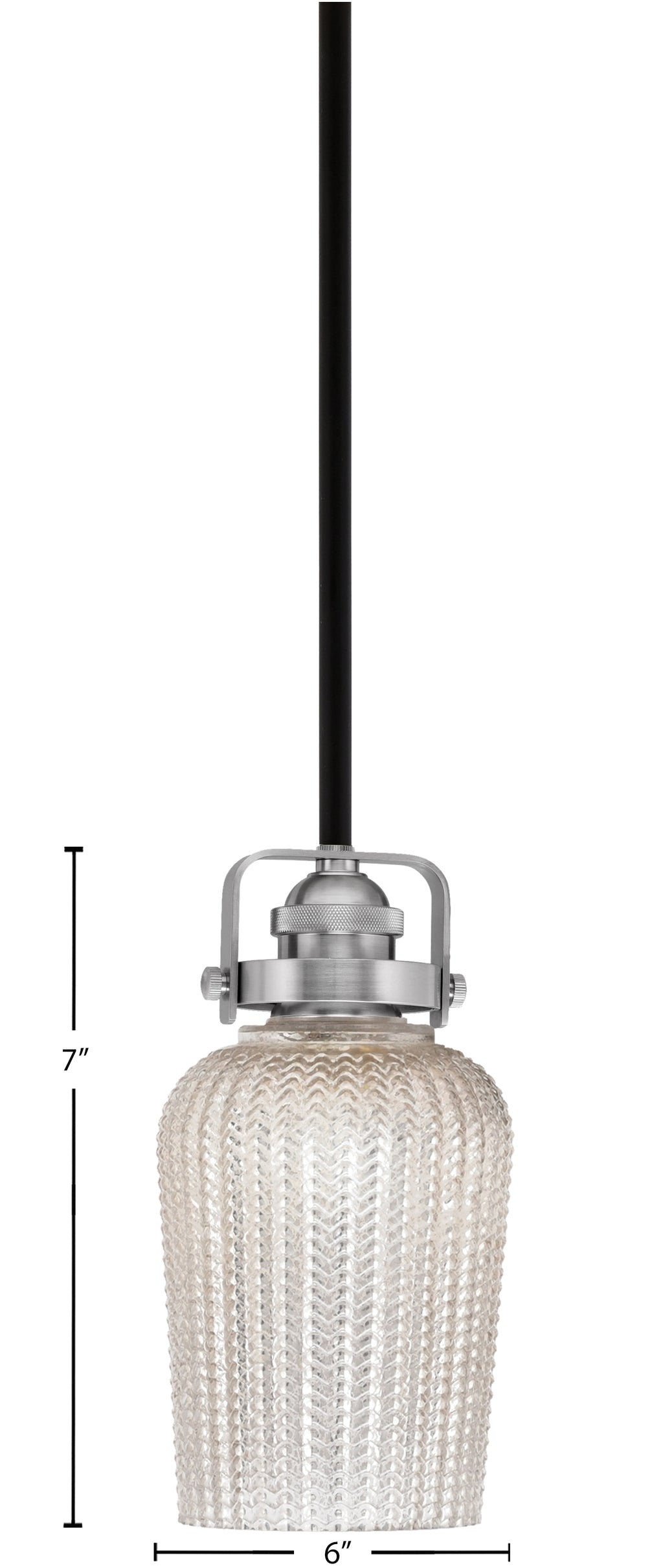 Easton One Light Mini Pendant in Matte Black & Brushed Nickel with 5" Silver Textured Shade