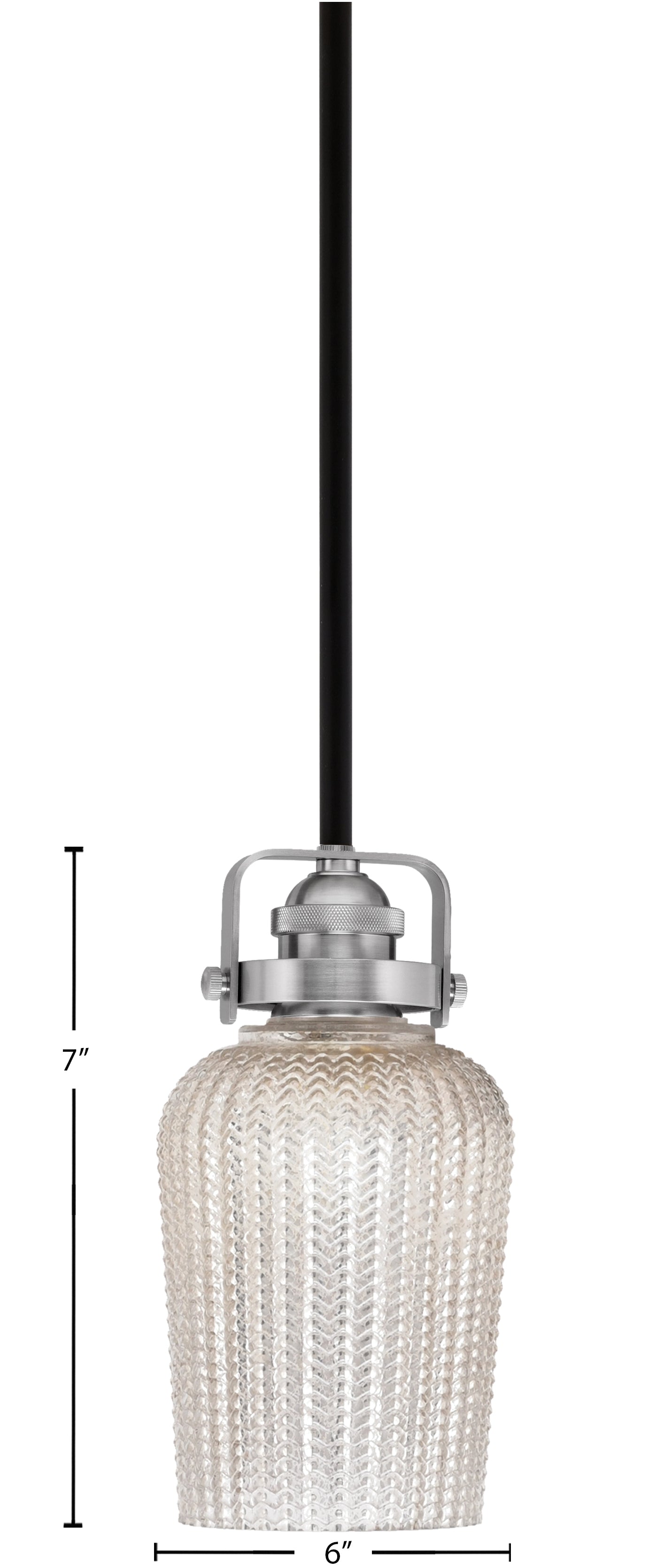 Easton One Light Mini Pendant in Matte Black & Brushed Nickel with 5" Silver Textured Shade