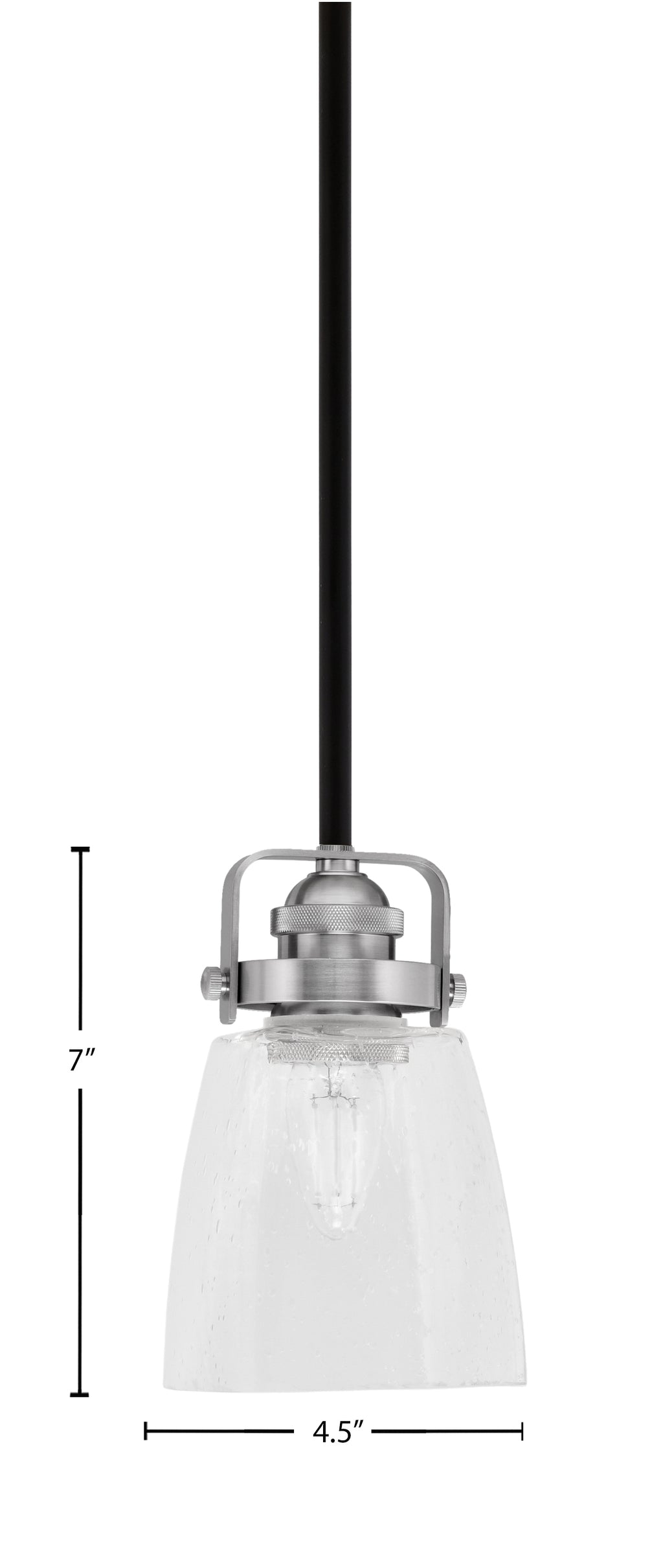 Easton One Light Mini Pendant in Matte Black & Brushed Nickel with 4.5" Square Clear Bubble Shade