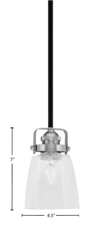 Easton One Light Mini Pendant in Matte Black & Brushed Nickel with 4.5" Square Clear Bubble Shade