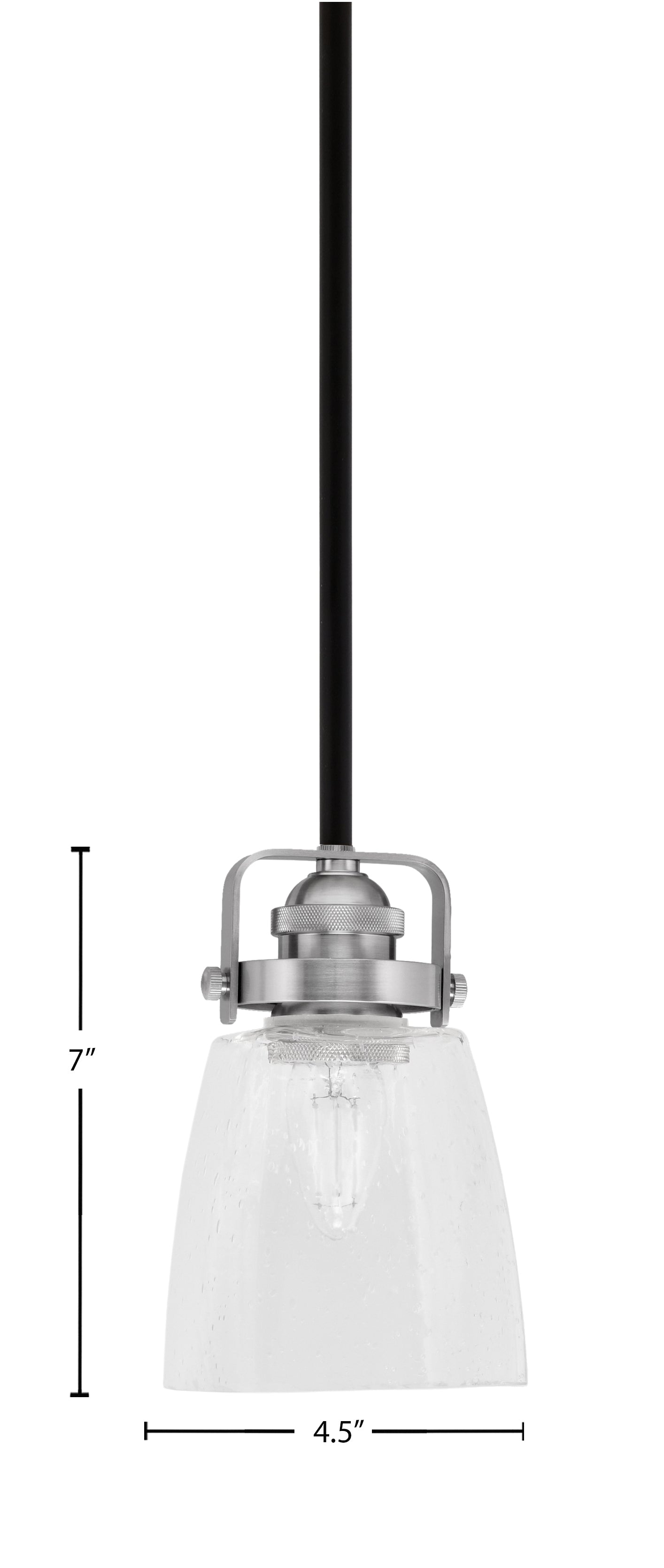 Easton One Light Mini Pendant in Matte Black & Brushed Nickel with 4.5" Square Clear Bubble Shade