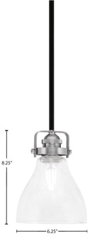 Easton One Light Mini Pendant in Matte Black & Brushed Nickel with 25" Clear Bubble Shade