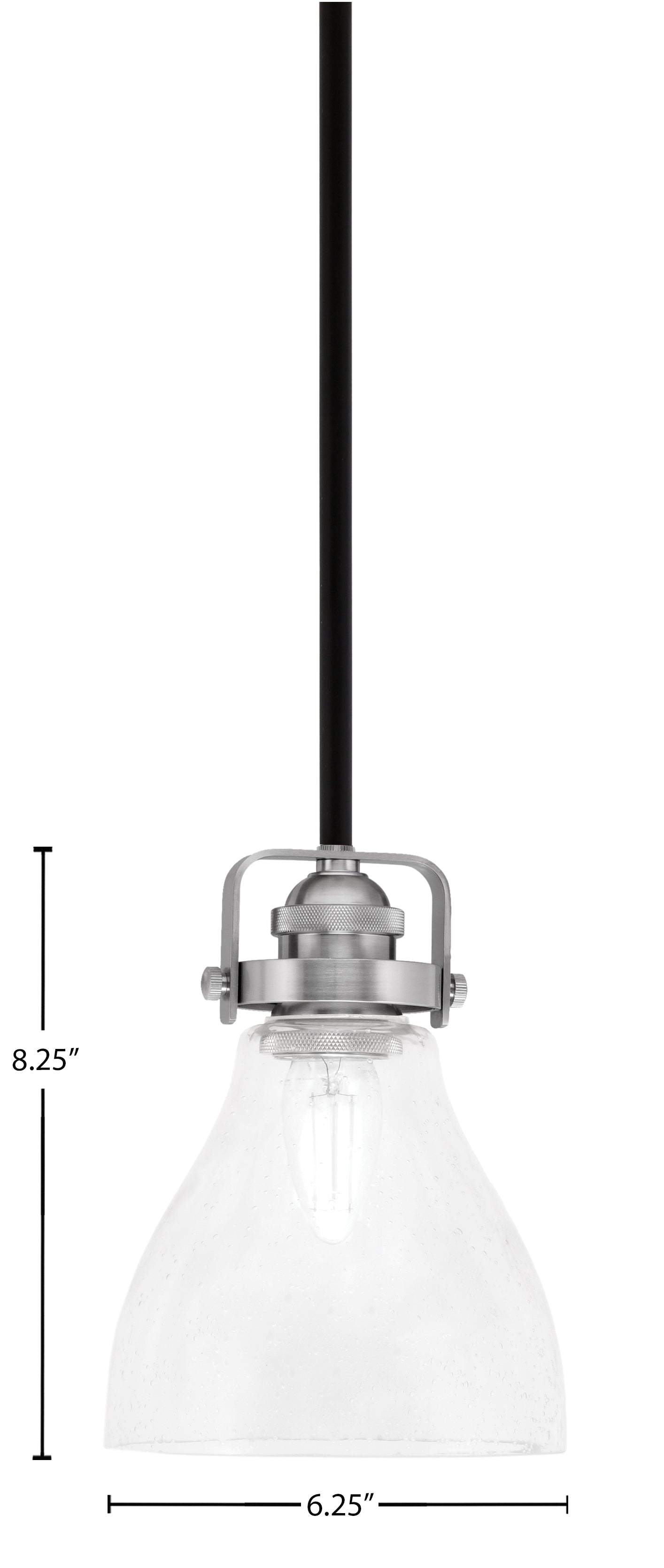Easton One Light Mini Pendant in Matte Black & Brushed Nickel with 25" Clear Bubble Shade
