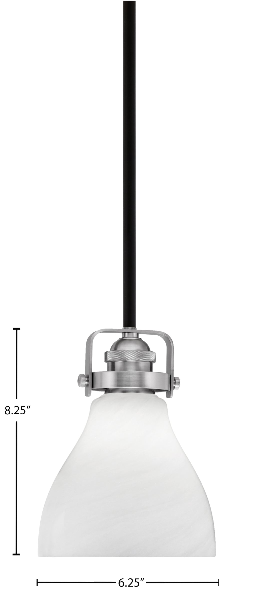 Easton One Light Mini Pendant in Matte Black & Brushed Nickel with 25" White Marble Shade