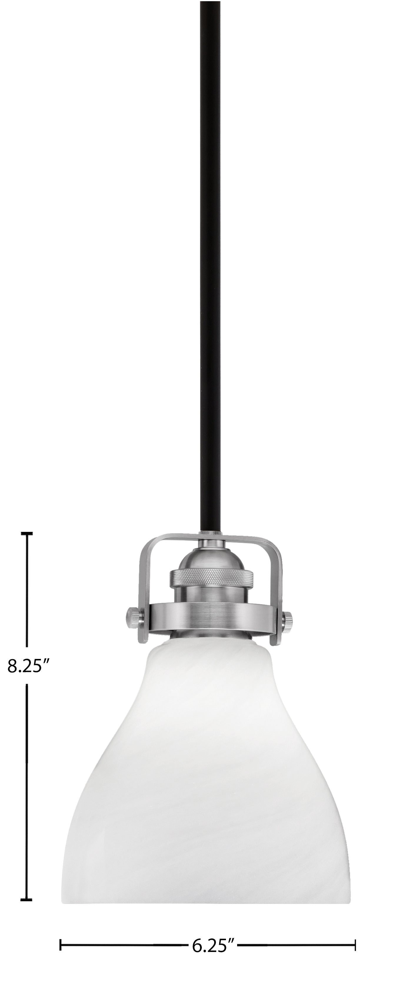 Easton One Light Mini Pendant in Matte Black & Brushed Nickel with 25" White Marble Shade