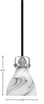 Easton One Light Mini Pendant in Matte Black & Brushed Nickel with 25" Onyx Swirl Shade