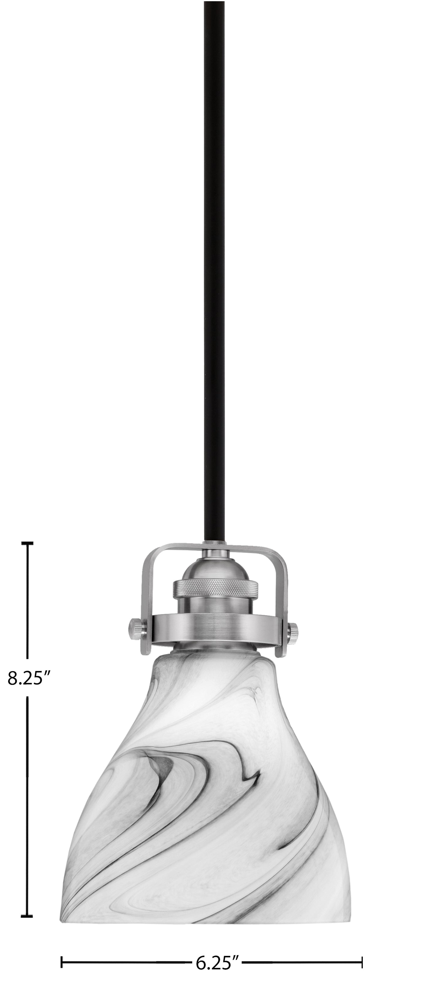 Easton One Light Mini Pendant in Matte Black & Brushed Nickel with 25" Onyx Swirl Shade