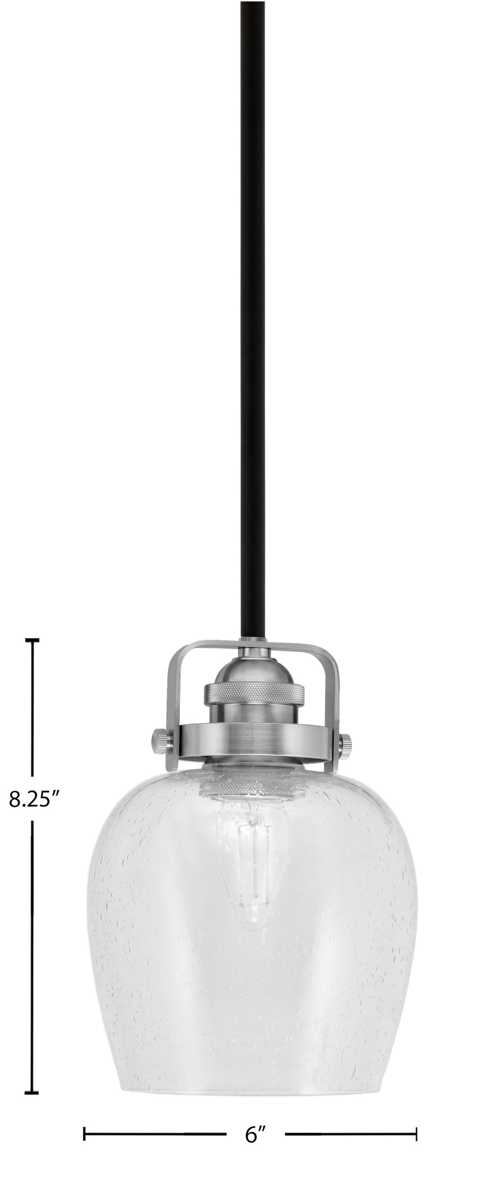 Easton One Light Mini Pendant in Matte Black & Brushed Nickel with 6" Clear Bubble Shade