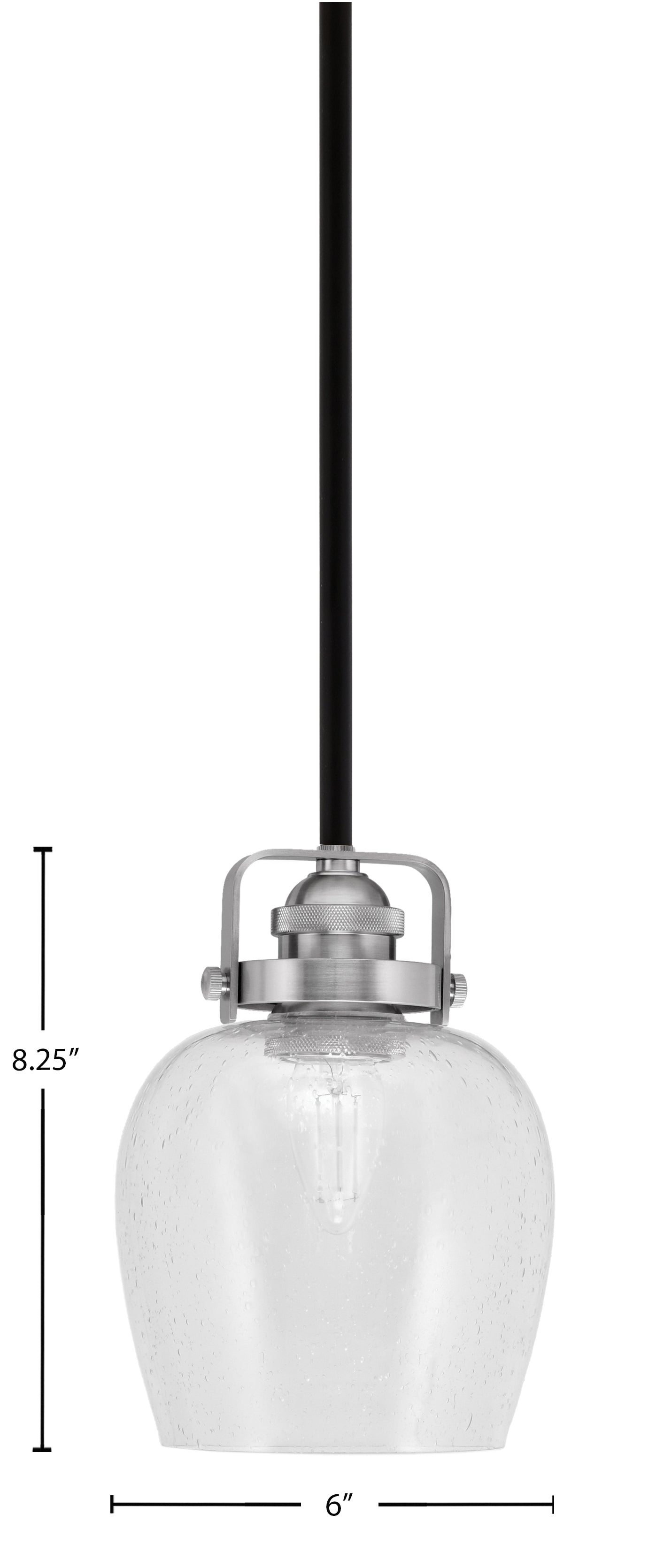 Easton One Light Mini Pendant in Matte Black & Brushed Nickel with 6" Clear Bubble Shade