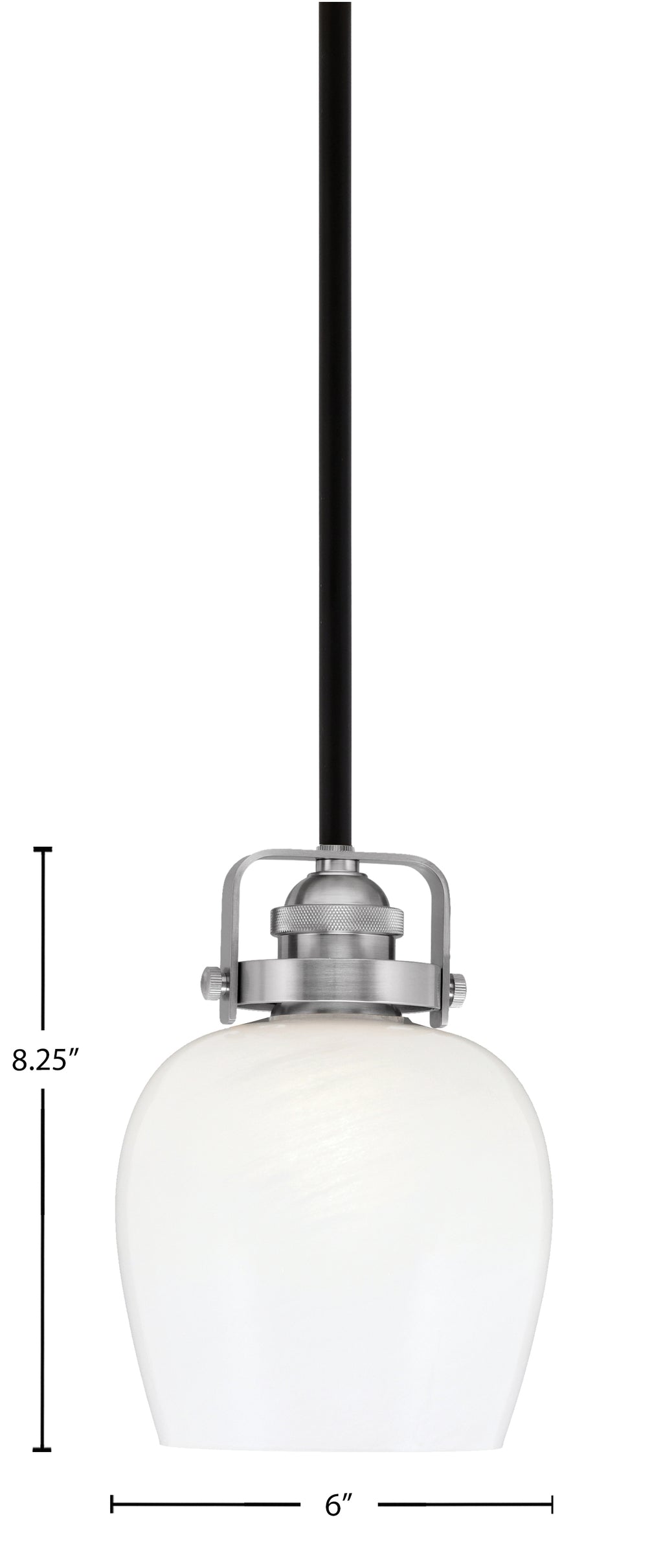 Easton One Light Mini Pendant in Matte Black & Brushed Nickel with 6" White Marble Shade