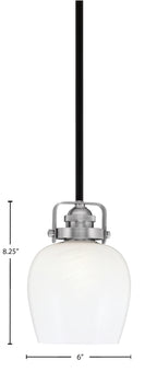 Easton One Light Mini Pendant in Matte Black & Brushed Nickel with 6" White Marble Shade