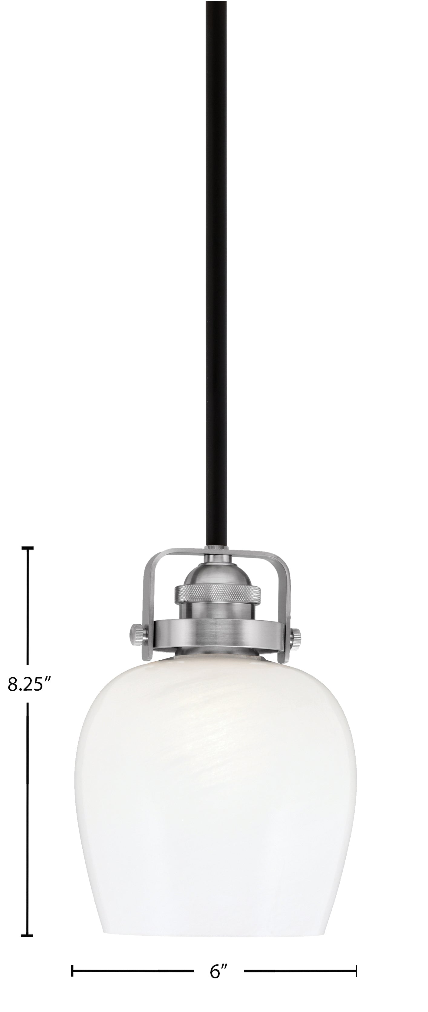 Easton One Light Mini Pendant in Matte Black & Brushed Nickel with 6" White Marble Shade