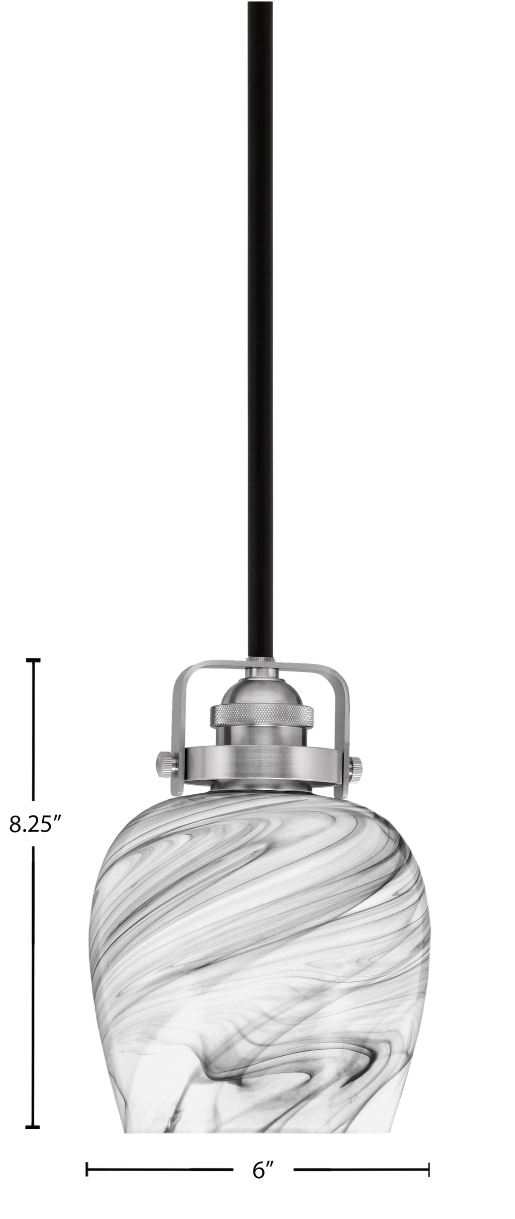 Easton One Light Mini Pendant in Matte Black & Brushed Nickel with 6" Onyx Swirl Shade