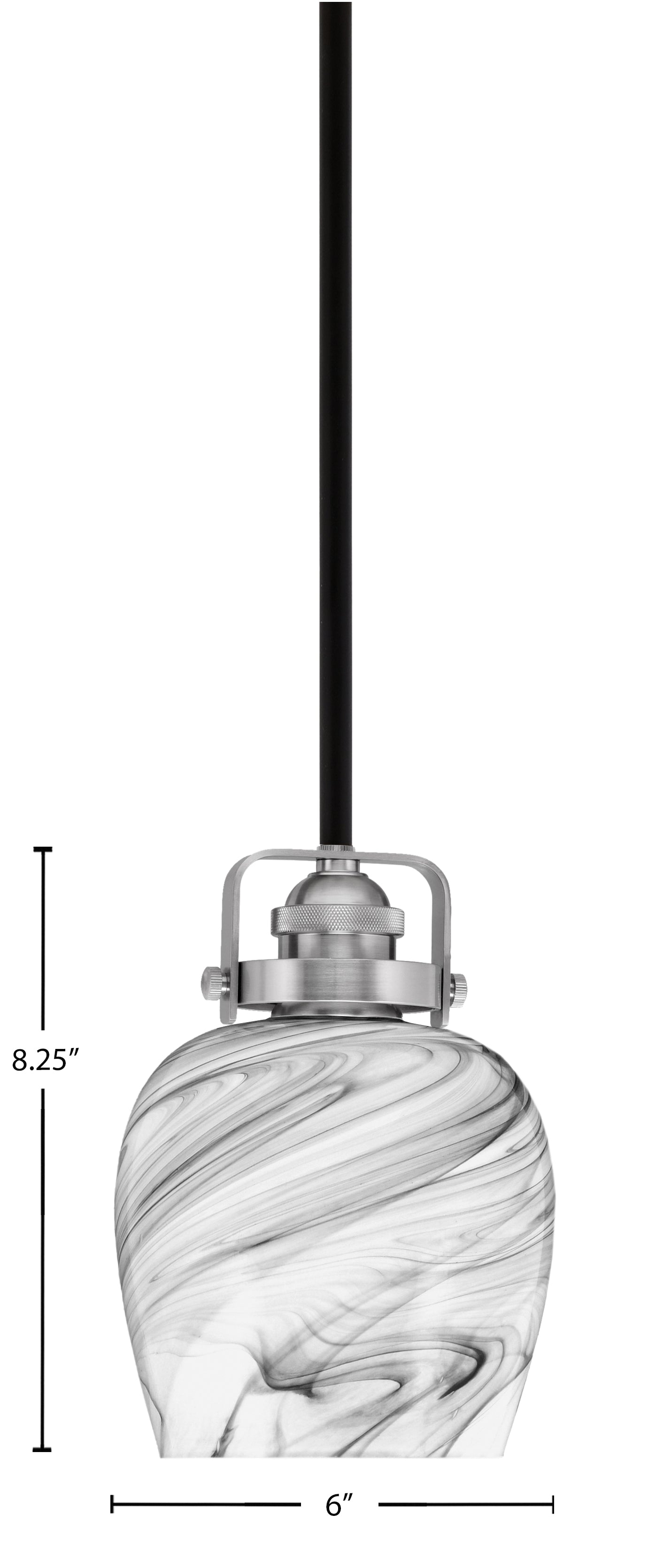 Easton One Light Mini Pendant in Matte Black & Brushed Nickel with 6" Onyx Swirl Shade