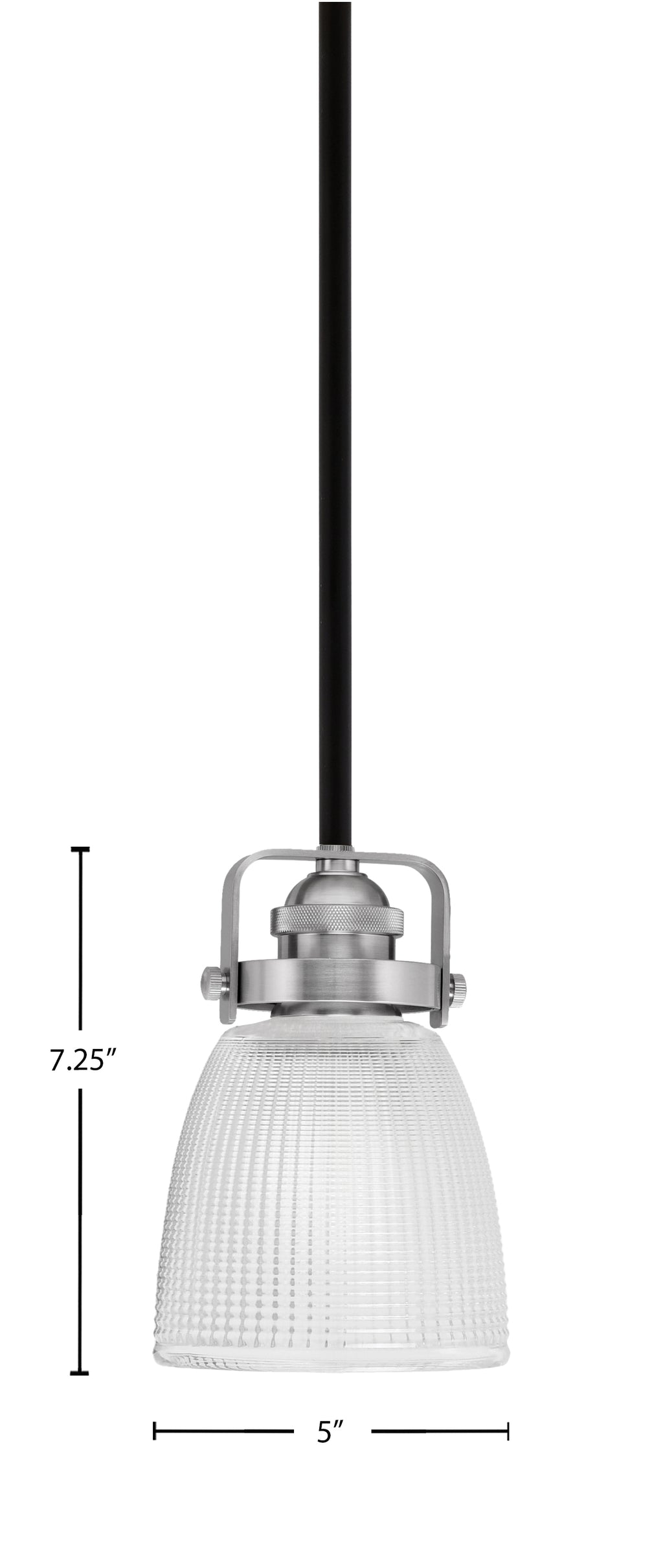 Easton One Light Mini Pendant in Matte Black & Brushed Nickel with 5" Clear Ribbed Shade