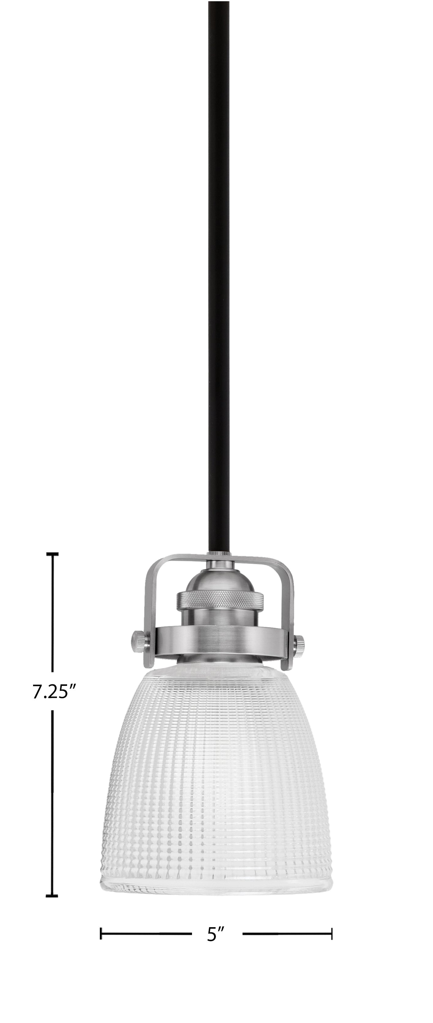 Easton One Light Mini Pendant in Matte Black & Brushed Nickel with 5" Clear Ribbed Shade