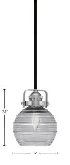 Easton One Light Mini Pendant in Matte Black & Brushed Nickel with 6" Clear Ribbed Shade
