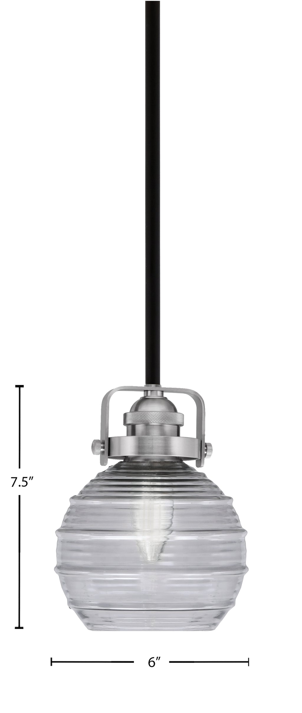 Easton One Light Mini Pendant in Matte Black & Brushed Nickel with 6" Smoke Ribbed Shade