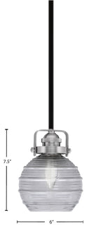 Easton One Light Mini Pendant in Matte Black & Brushed Nickel with 6" Smoke Ribbed Shade